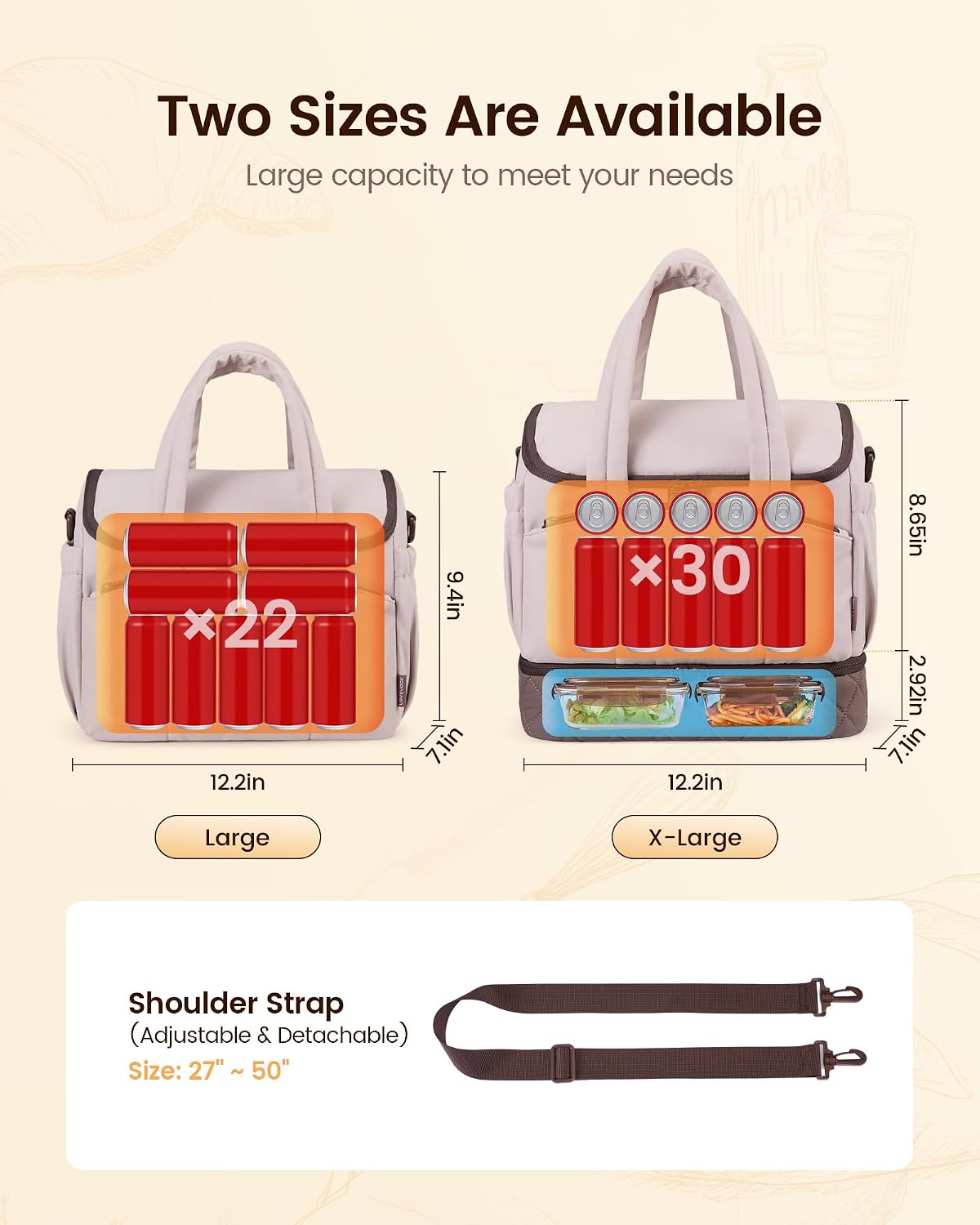 LOVEVOOK Insulated Lunch Bag Women, Double Deck Lunch Box with Wide Opening, Cooler Bag with Cup Holder, Large Adult Lunchbox with Adjustable Shoulder Strap for Teacher, Nurse, Work, College & Picnic