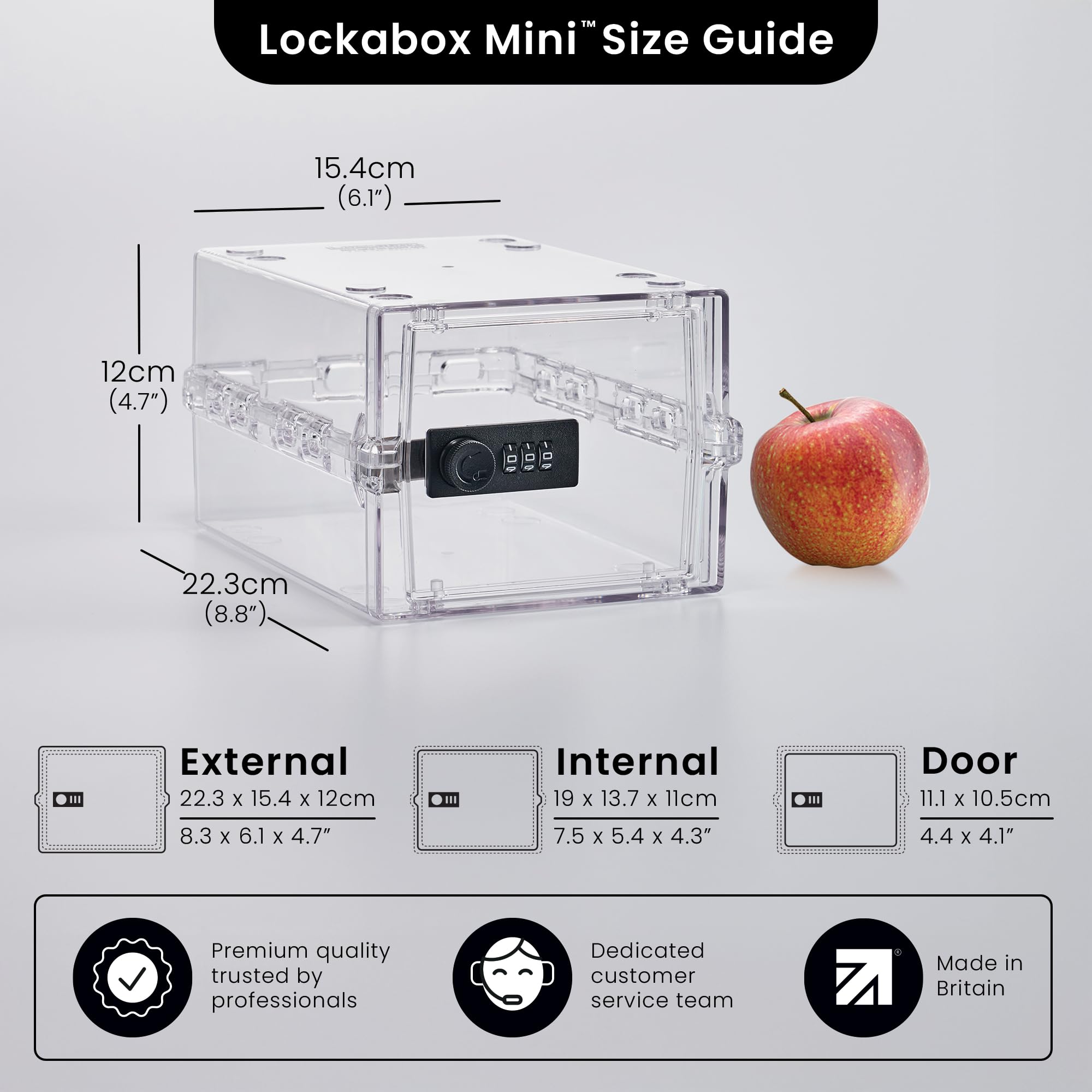 Lockabox Mini™ | Małe zamykane pudełko z zamkiem szyfrowym (3L) | Mini pudełko zamykane do przechowywania małych leków, przekąsek i telefonów komórkowych | Rozmiar zewnętrzny 22,3 x 15,4 x 12 cm