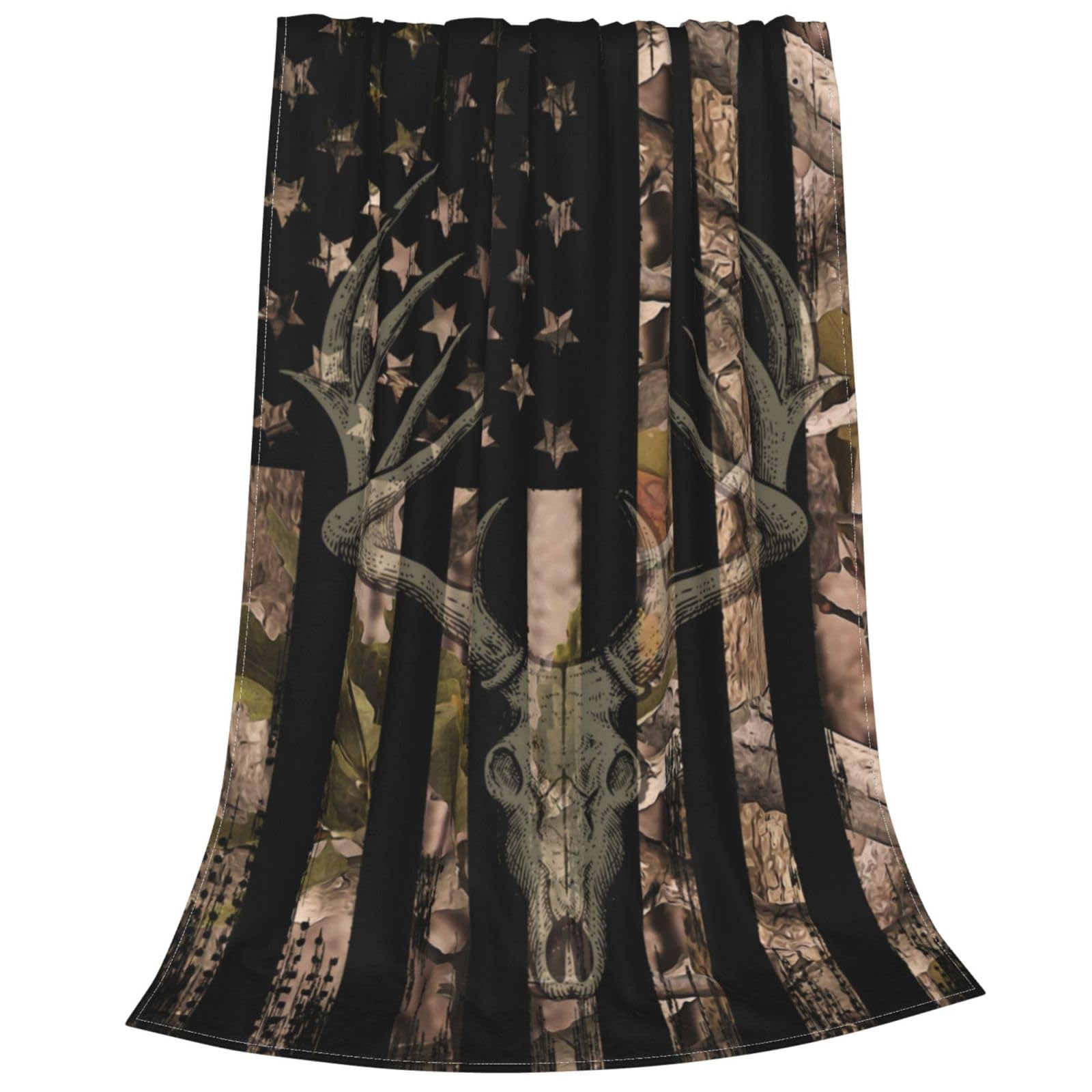 Camo American Flag Deer Fleece Throw Blanket Camouflage Soft Flannel Plush Lightweight Warm Cozy Blanket for Bed Couch Sofa Travel 50"X40"
