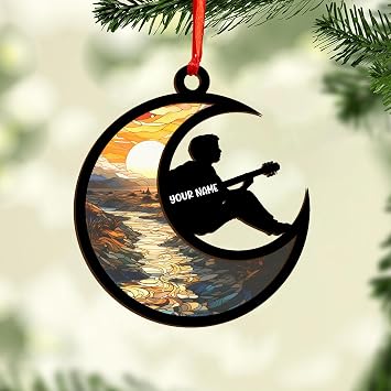 Personalized Guitar Christmas Suncatcher Ornaments, Guitar Suncatcher Wooden Ornament, Guitar Electronic Ornament, Custom Name Guitar Christmas Decorations 2023, Xmas Gifts Guitar10