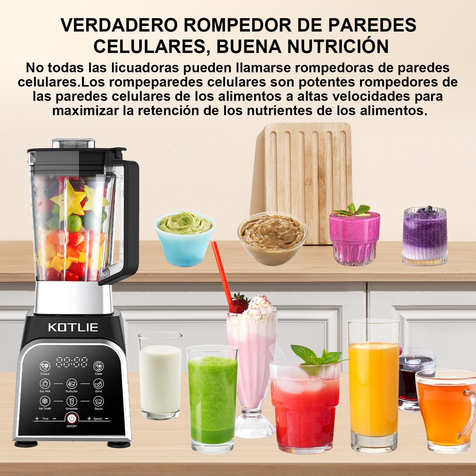 Batidora de Plástico de 2000W Profesional Licuadora de 2L con 8 Programas y Función de Limpieza Automática, Sin BPA 28000 rpm (NEGRO)