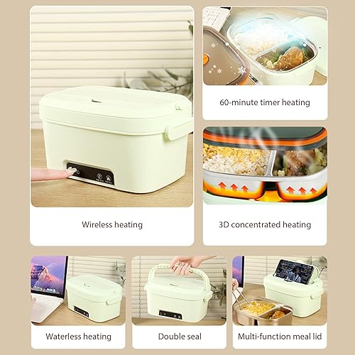 Miniatura 6 de Cordless Electric Lunch Box, 1.5L Heated Lunch Box with 7800mAh Battery, Green Portable Food Warmer for Office, Car & Outdoor for Daily Use