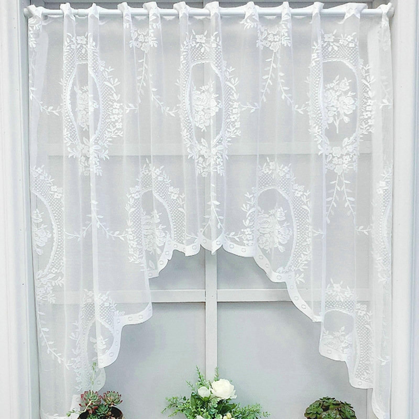 Rideau brise bise voilage Beydodo dentelle vintage florale 180x100 cm