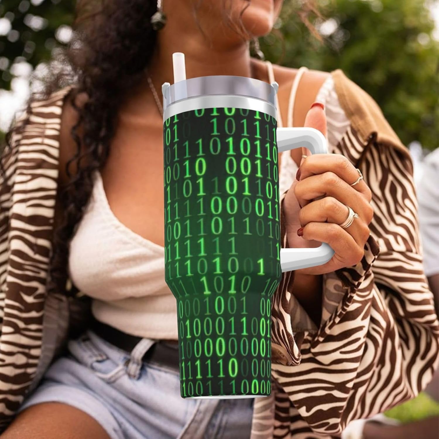 40 OZ hacker era Print Ice Bully Cup with Handle Straw Lid Straw,Stainless Steel Tumbler Coffee Cup