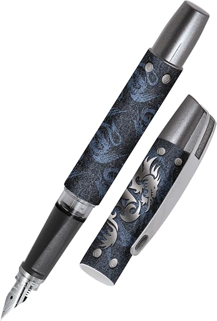Ergonomic fountain pen for school/college - Online Campus Dragon - solid medium nib, soft grip part, for standard ink cartridges, refillable, ideal for beginners/pupils/students