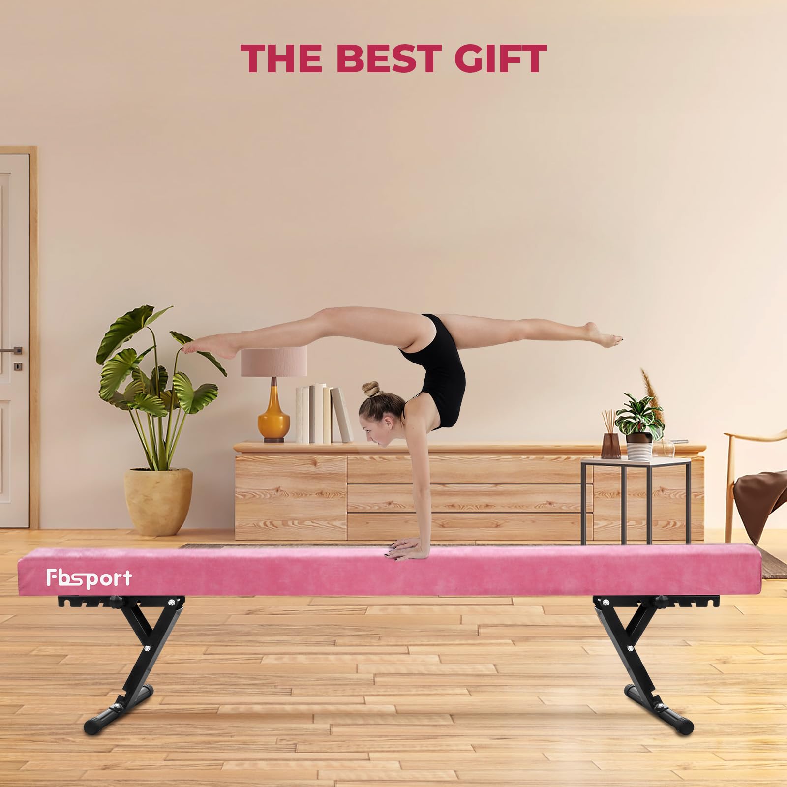 FBSPORT Barra Gimnasia artistica Alta,Barra de Equilibrio Gimnasia artistica Ajustable 244cm,5 Alturas Ajustables viga Estabilidad Equipos de Entrenamiento de práctica de Gimnasio para niño
