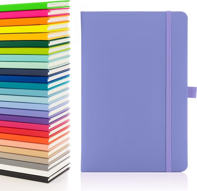 Notes London A5 Notebook with Lined Pages , Pen Loop and Expandable Paper Pocket Hardback Medium Journal New Notepad Note Book Notes Diary Pad (Pastel Purple)