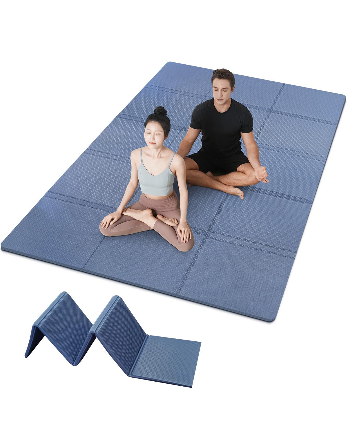 Tapis de yoga pliable XXL - 200 x 130 cm - Antidérapant - En TPE - 5 mm/10 mm d'épaisseur - Avec sac de transport - Pour la maison, les voyages, le pilates