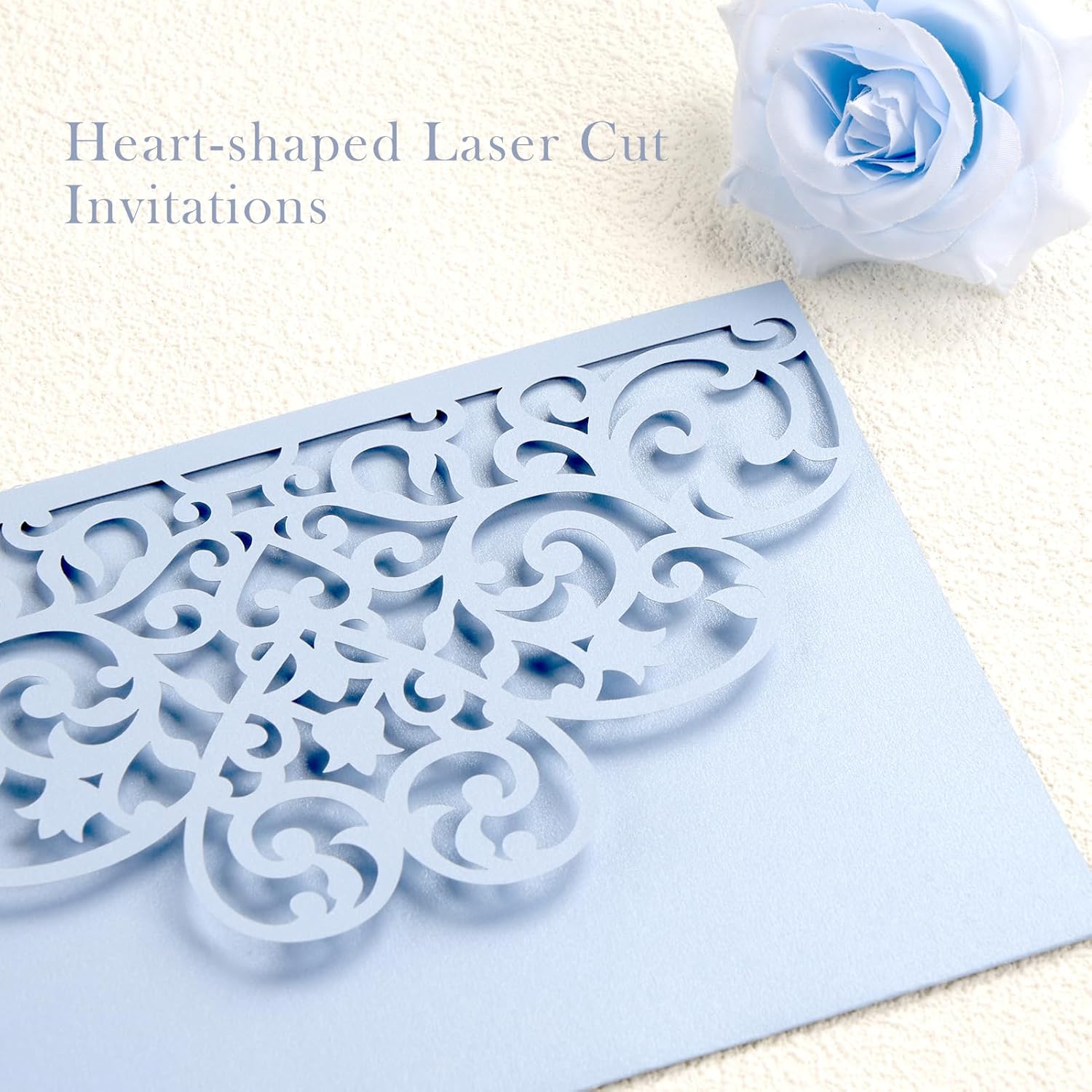 Laser Cut Wedding Invitations Haze Blue Tri-Fold Personalized Birthday Invitations 50Pcs with Envelops and RSVP Cards for Wedding Bridal Shower Quinceanera Engagement Party Invite