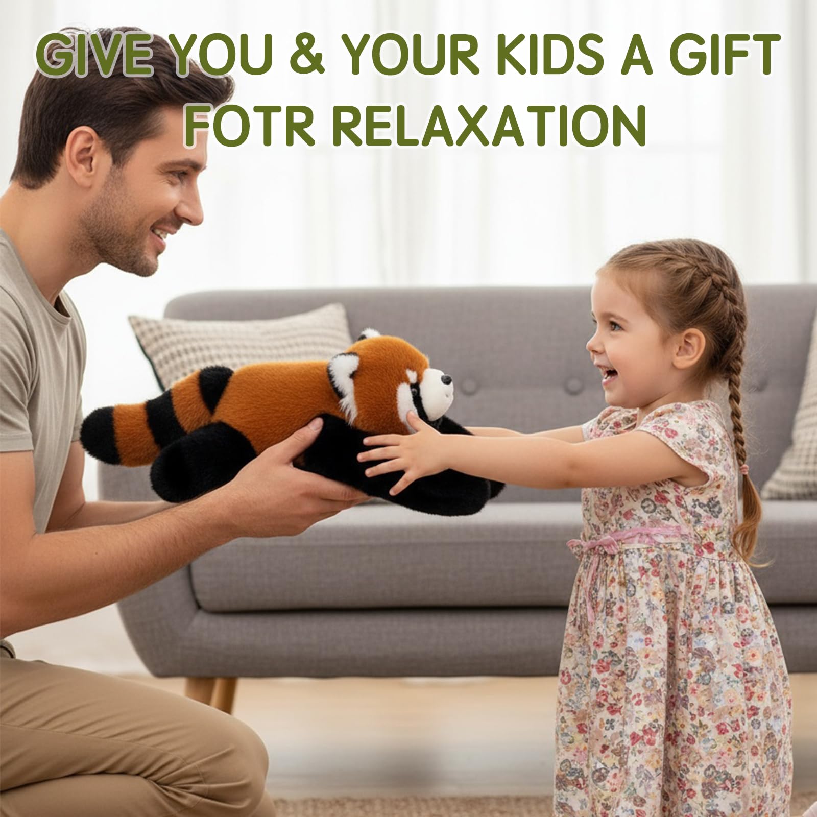 Weighted Plush Animals for Kids & Adults - Panda Teddy Bear Dinosaur Stuffed Toys, Hugging Pillow for Anxiety Relief & Sleep Support (Red Panda, 45cm) — view 8