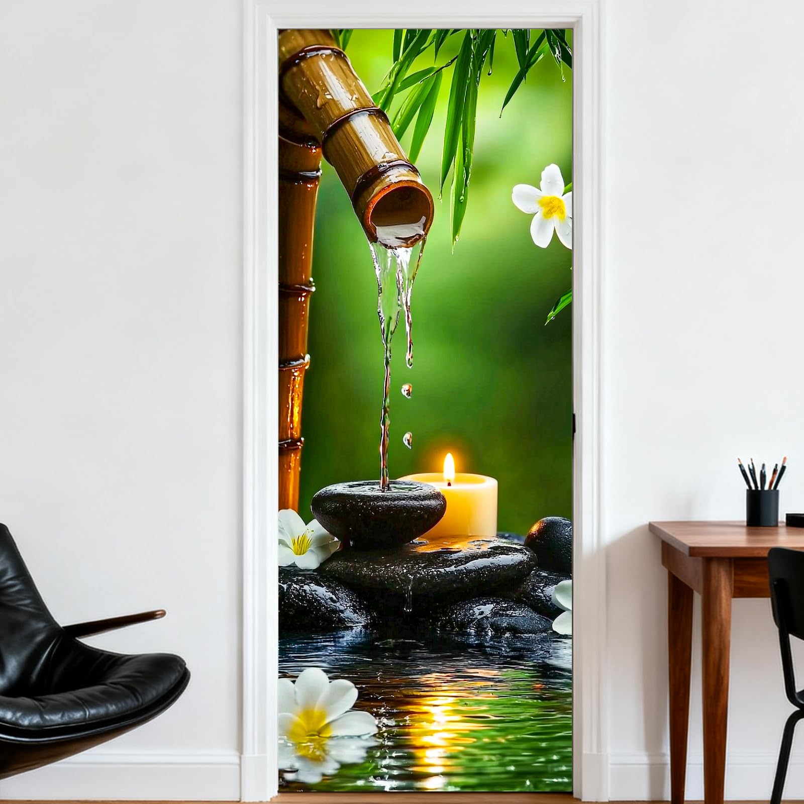 Nuxovilar Bamboo Water Door Sticker 30.3x78.7 Inches PVC Decal