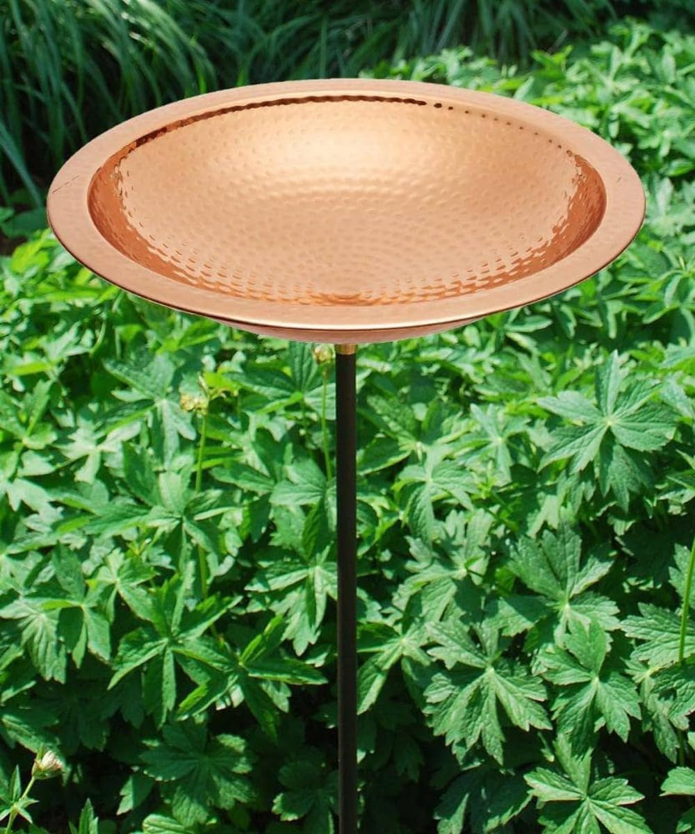 Metal Bird Bath and Stake - Hammered Copper