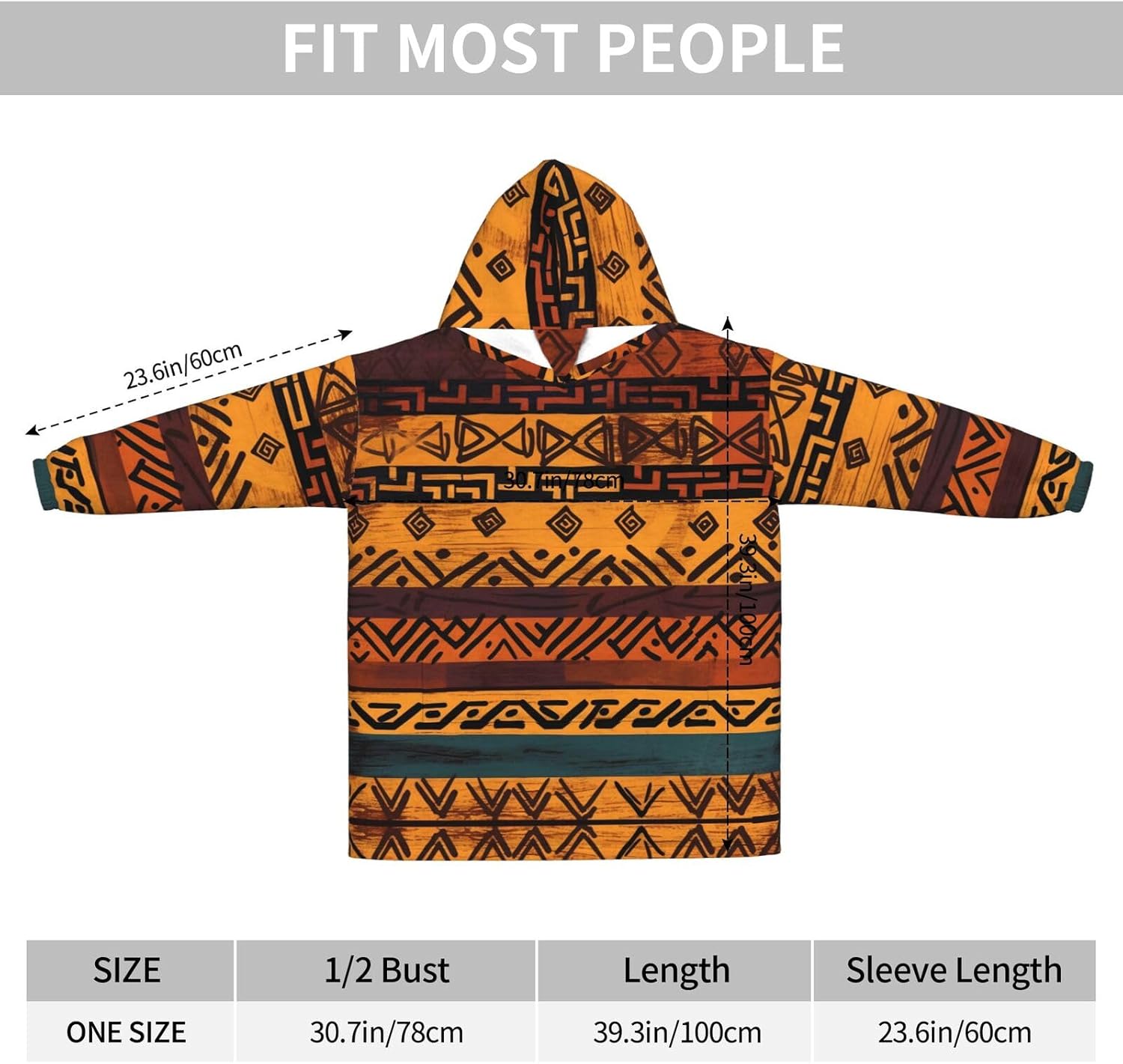 African Mud Cloth Tribal Print Blanket Hoodie Fleece Sweatshirt Blanket With Sleeves And Pockets