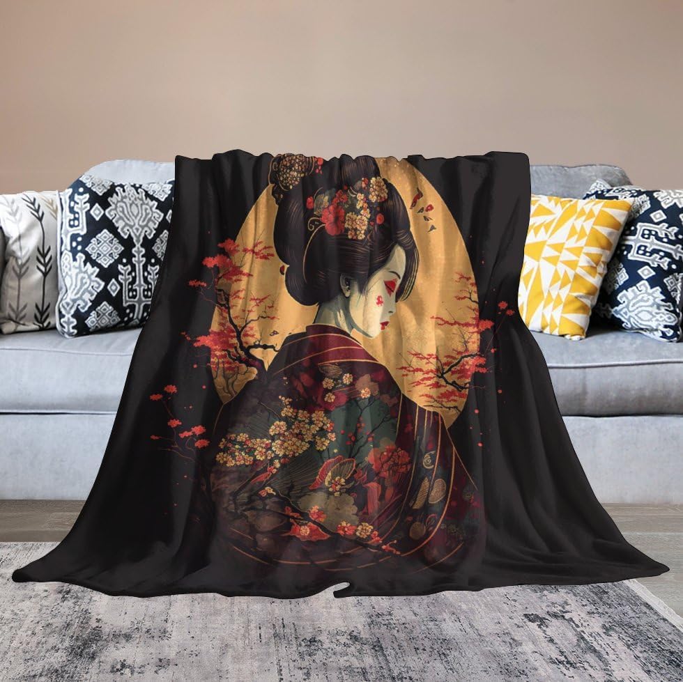 Japan Geisha Bedding Fleece Blanket,Beautiful Flower Cherry Blossoms Japanese Geishas Girls Flannel Soft Warm Microplush Lightweight Thermal Throw Blankets for Sofa Bed Living Room Bedroom 40"x50" - Image 6