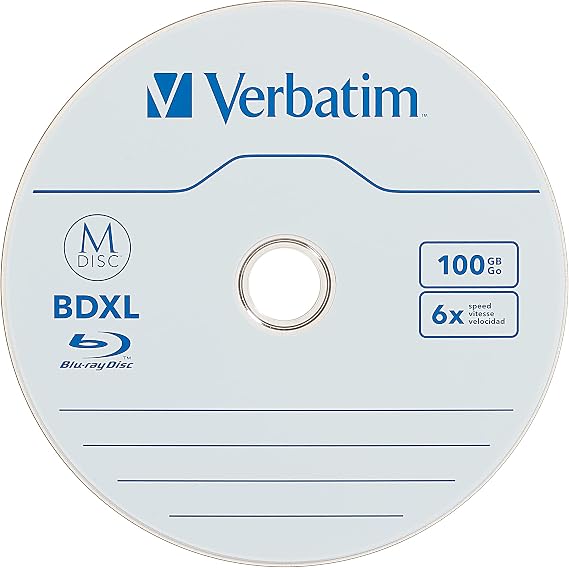 Verbatim M DISC BDXL 100GB 6X with Branded Surface Blank Blu-Ray Recordable Media – 5pk Jewel Case Box,Blue