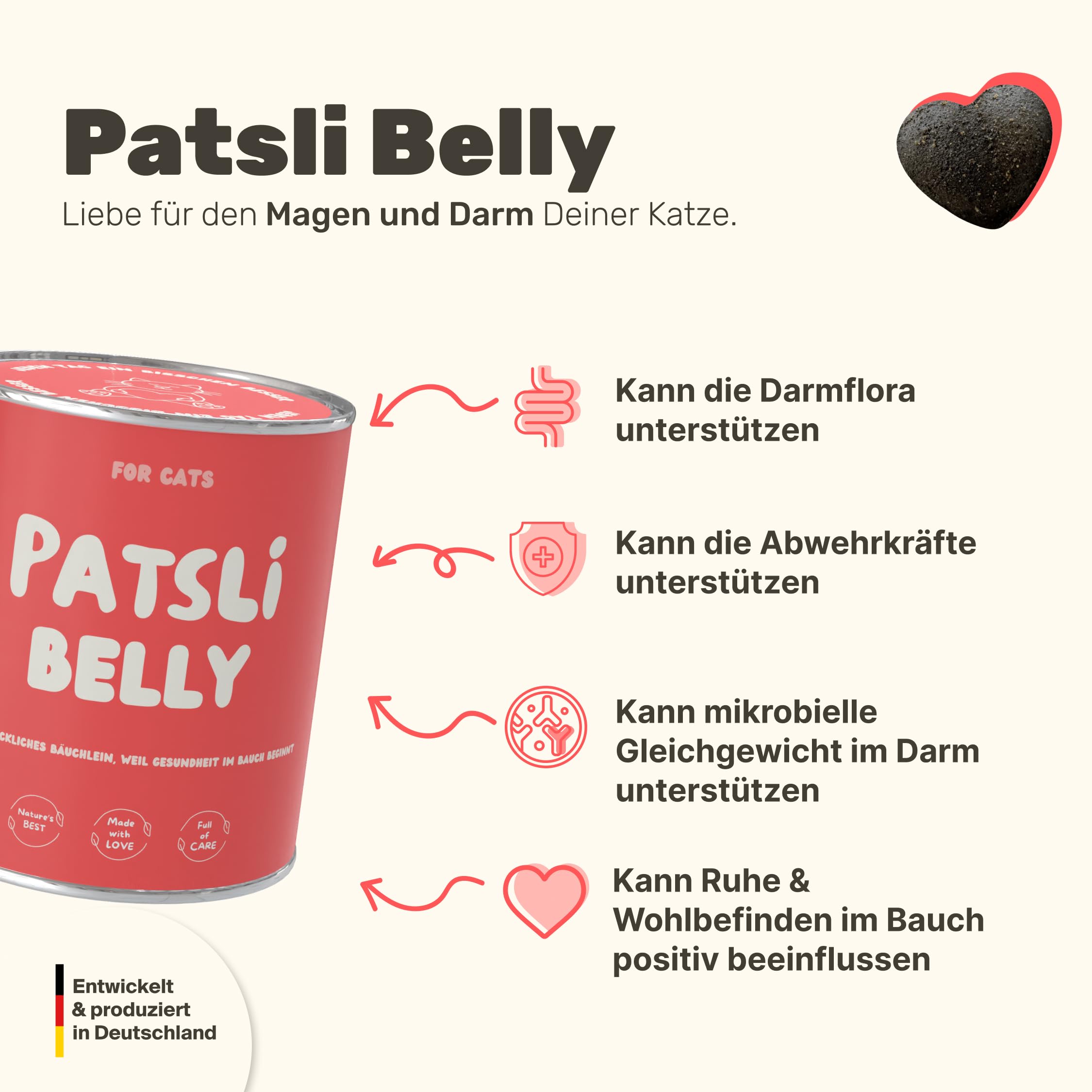 9-in-1 Probiotika für deine Katze | Unterstützt die Verdauung von Katzen | Ergänzungsfuttermittel für Katzen | Bei Durchfall Katze | Flohsamen & Löwenzahnkraut | Tierärztlich entwickelt | Patsli Belly