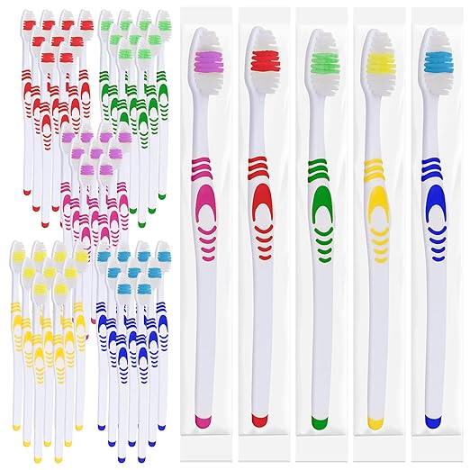 50 Bulk Travel Toothbrushes, Individually Wrapped Portable