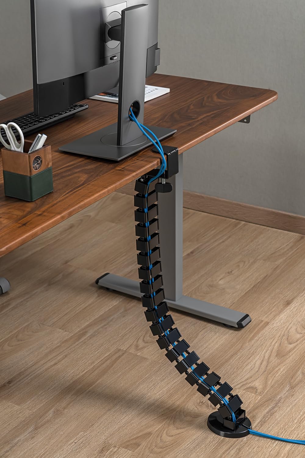 mywall Guide-câble HZ43L d'une Longueur maximale de 1,347 mm, Gestion des câbles pour Bureaux avec Fixation par bornes, Canal Rond pour câble à 4 Voies avec Structure tourbillonnante modulaire