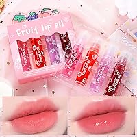 Vista 1 de Juego de 4 brillos de labios enrollables de fruta, brillo de labios transparente, gel de labios líquido, aceite de labios hidratante, no pegajoso