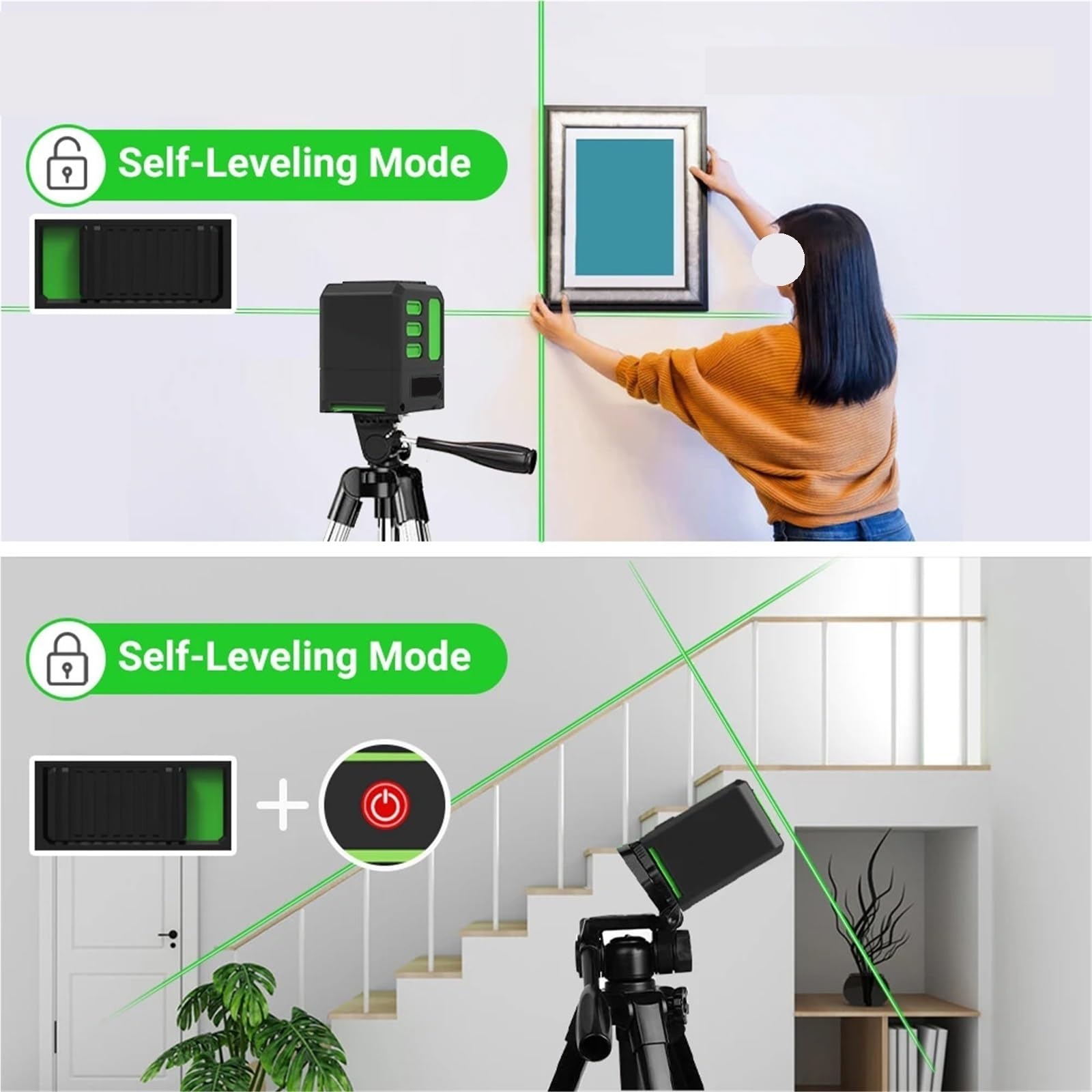 medidor de Distancia láser, Nivel Láser Verde 2 Líneas 10M Autonivelante Horizontal Y Vertical Herramientas De Medición Súper Potentes