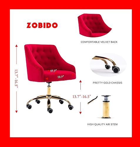 Miniatura 32 de ZOBIDO Cómoda silla de trabajo para la oficina en casa con ruedas, bonita y moderna tapizada de terciopelo con respaldo de concha, silla de
