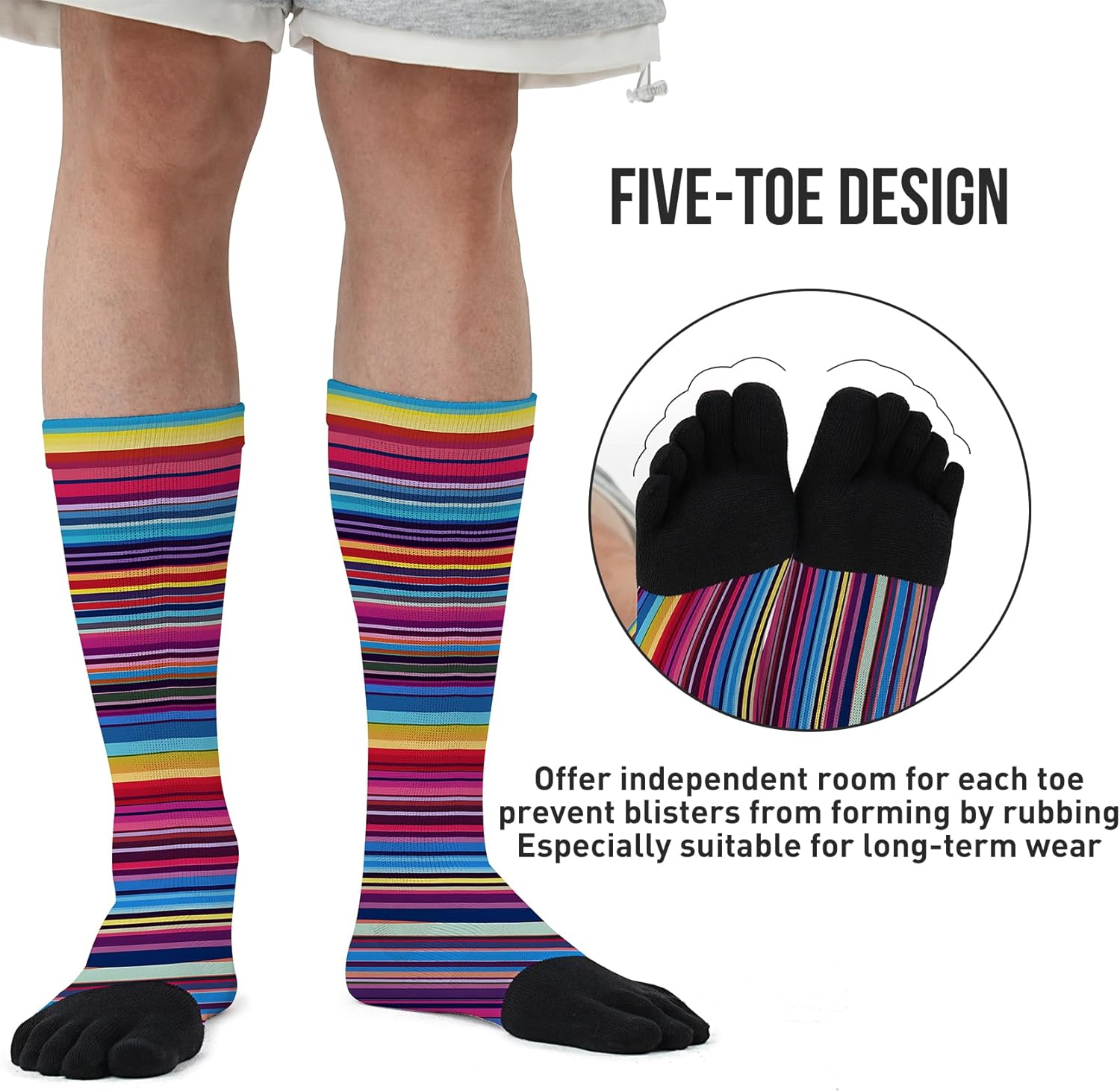 Toe Socks for Men Women Cotton Athletic Running Crew Five Finger Socks Rainbow Stripe Socks - Image 4