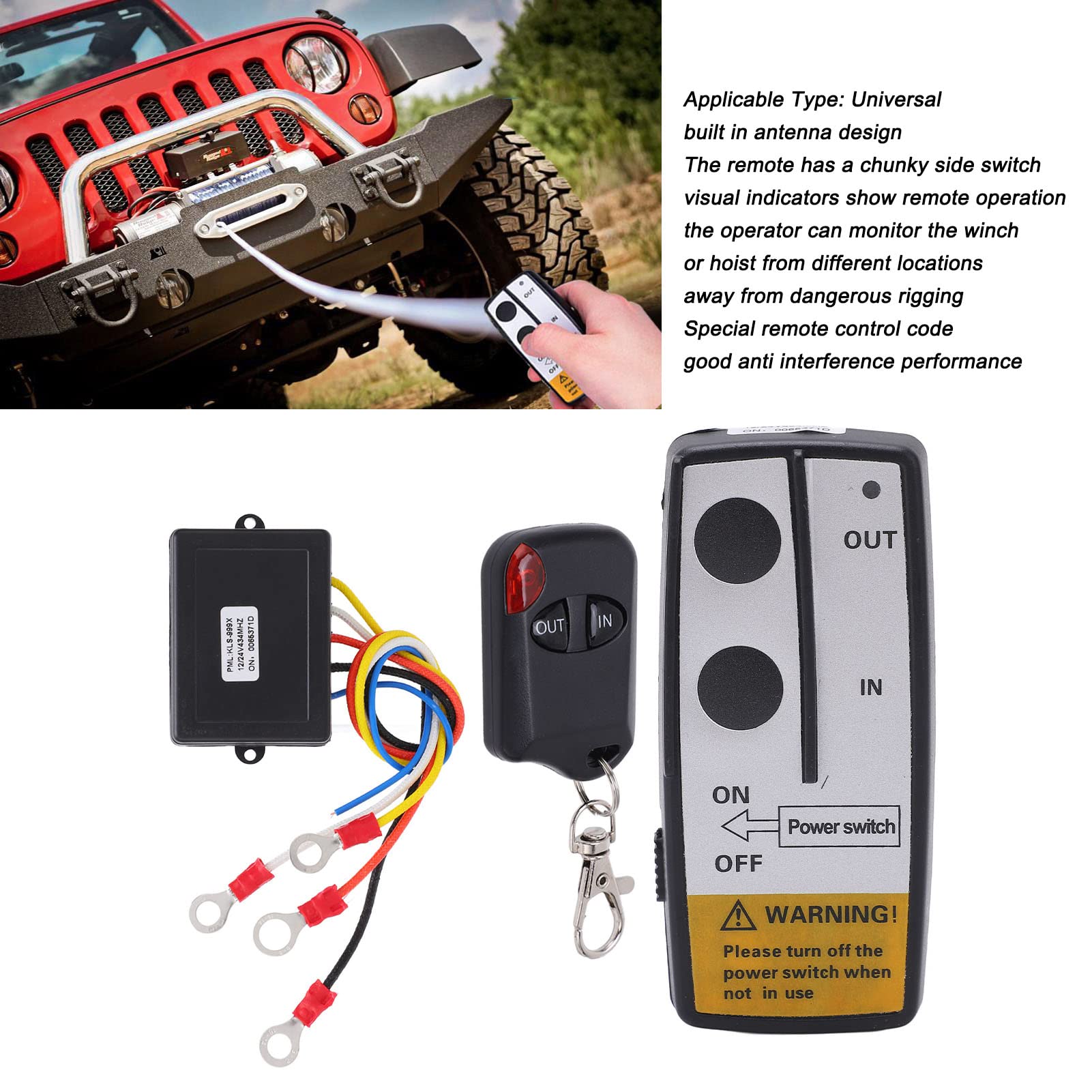 Kit Telecomando Wireless per Verricello con Ricevitore, Accessorio Universale a Lungo Raggio 12V 24V 75Ft con Interruttori e Indicatori, Buon Effetto Anti-Interferenza