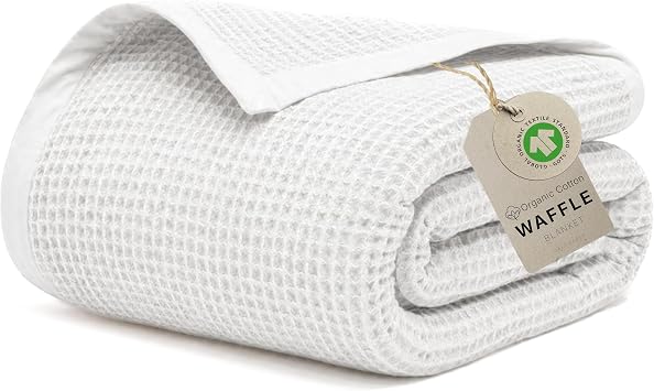 GOTS Certified 55"X60" Throw 100% Organic Cotton Waffle Blanket-White
