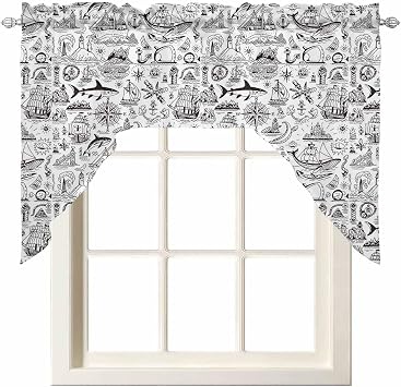 Nautical Swag Valance Kitchen Curtains, Vintage Map Sailing Boat Rudder Anchor Coastal Rod Pocket Valance Curtain Panels for Bedroom Living Room Bathroom Cafe Windows, 56x36