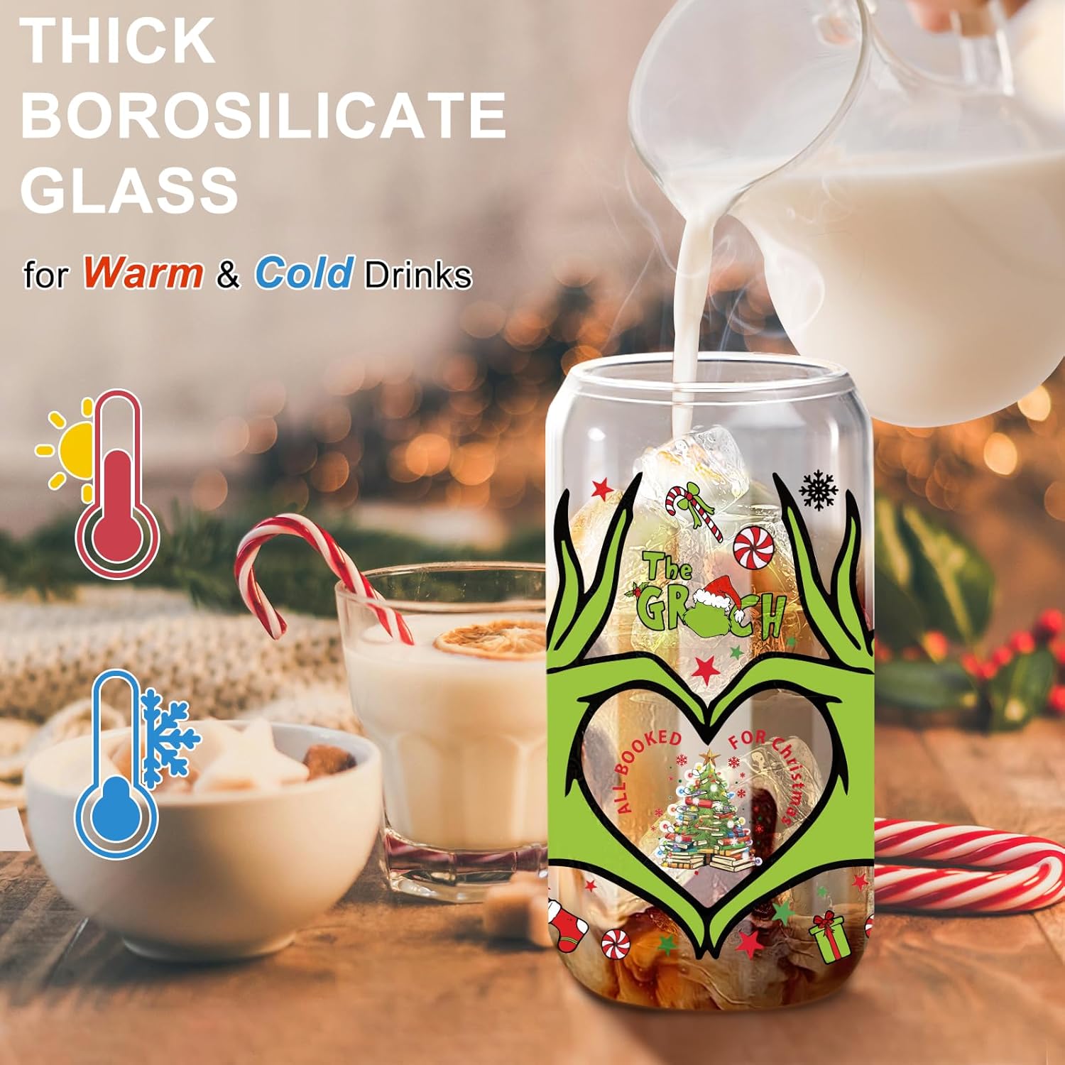 Book Lovers Gifts for Women, Christmas Cups With Lids and Straws, 16oz Funny Glass Cup, All Booked for Christmas, Cute Bookish Gift for Readers and Bookworms - Image 4