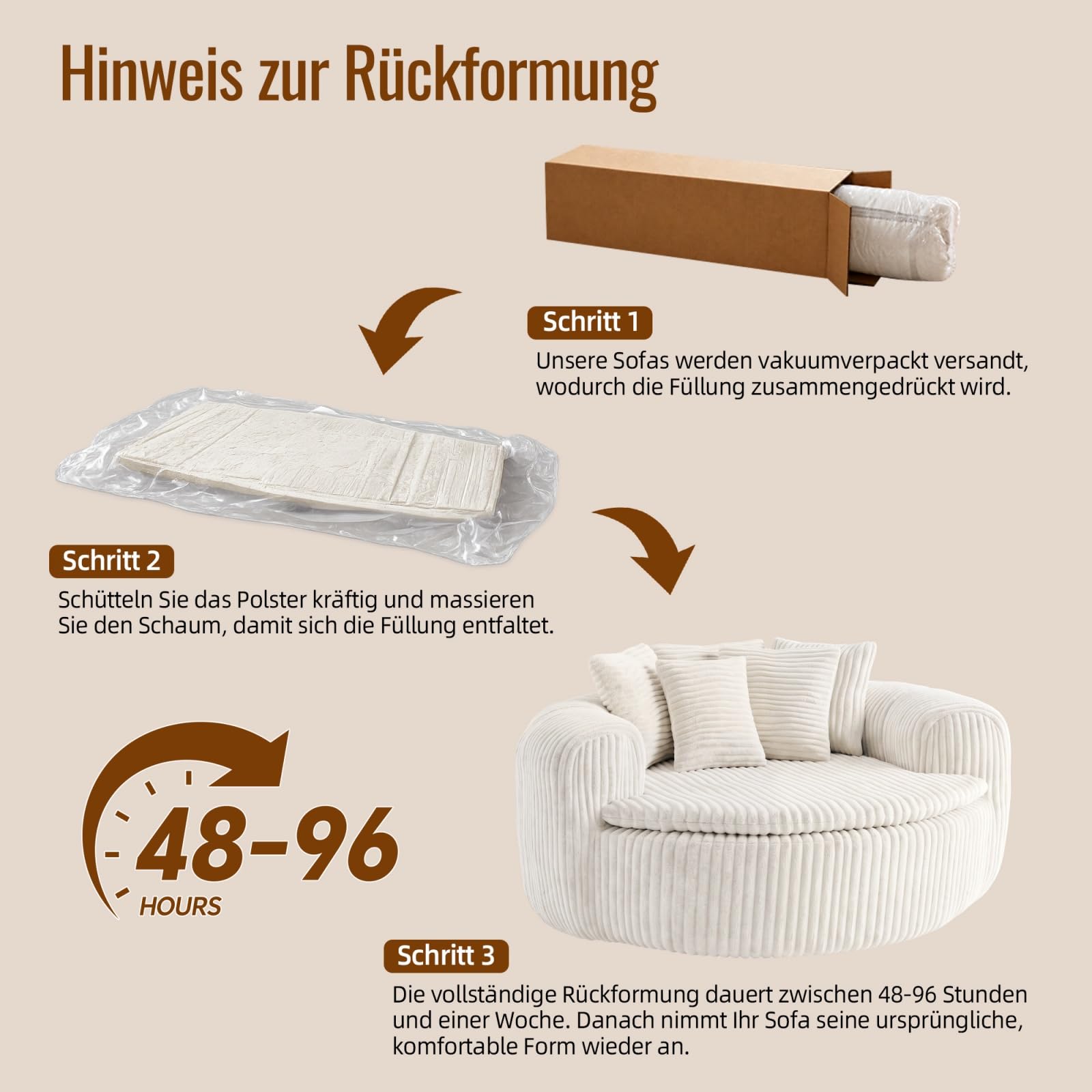 Sweiko Żebrowana okrągła aksamitna sofa z podłokietnikami i 5 poduszkami