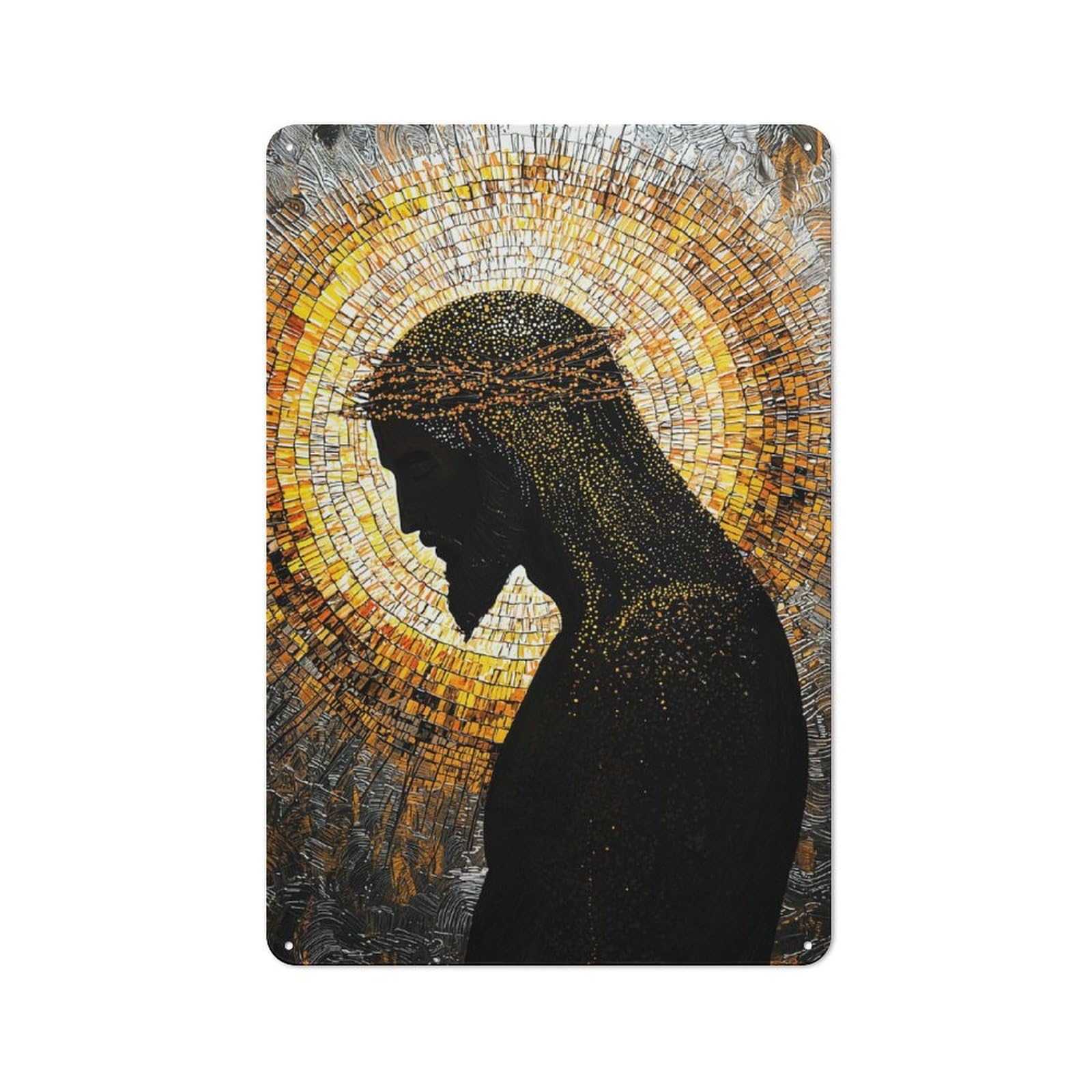 Junmoney Jesus Christ Mosaic Art Vintage Tin Wall Plaque 30X20cm For Hallway Wall, For Kitchen, Dining Room And Home Bar Wall Decor