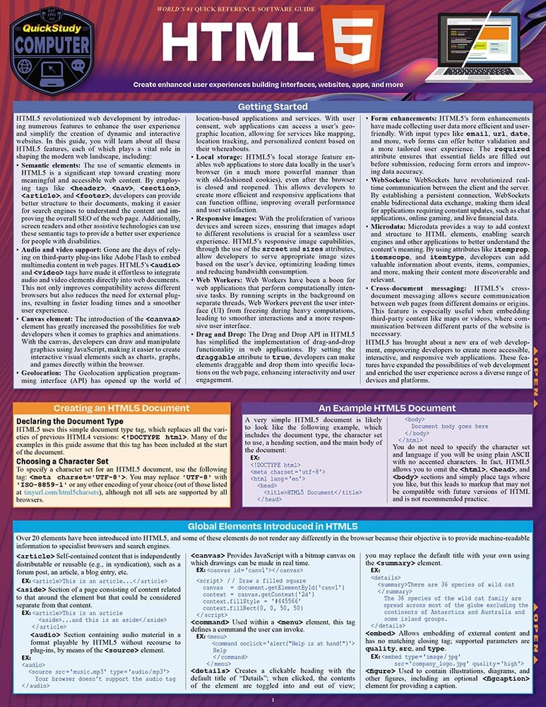 HTML 5: a QuickStudy Laminated Reference Guide