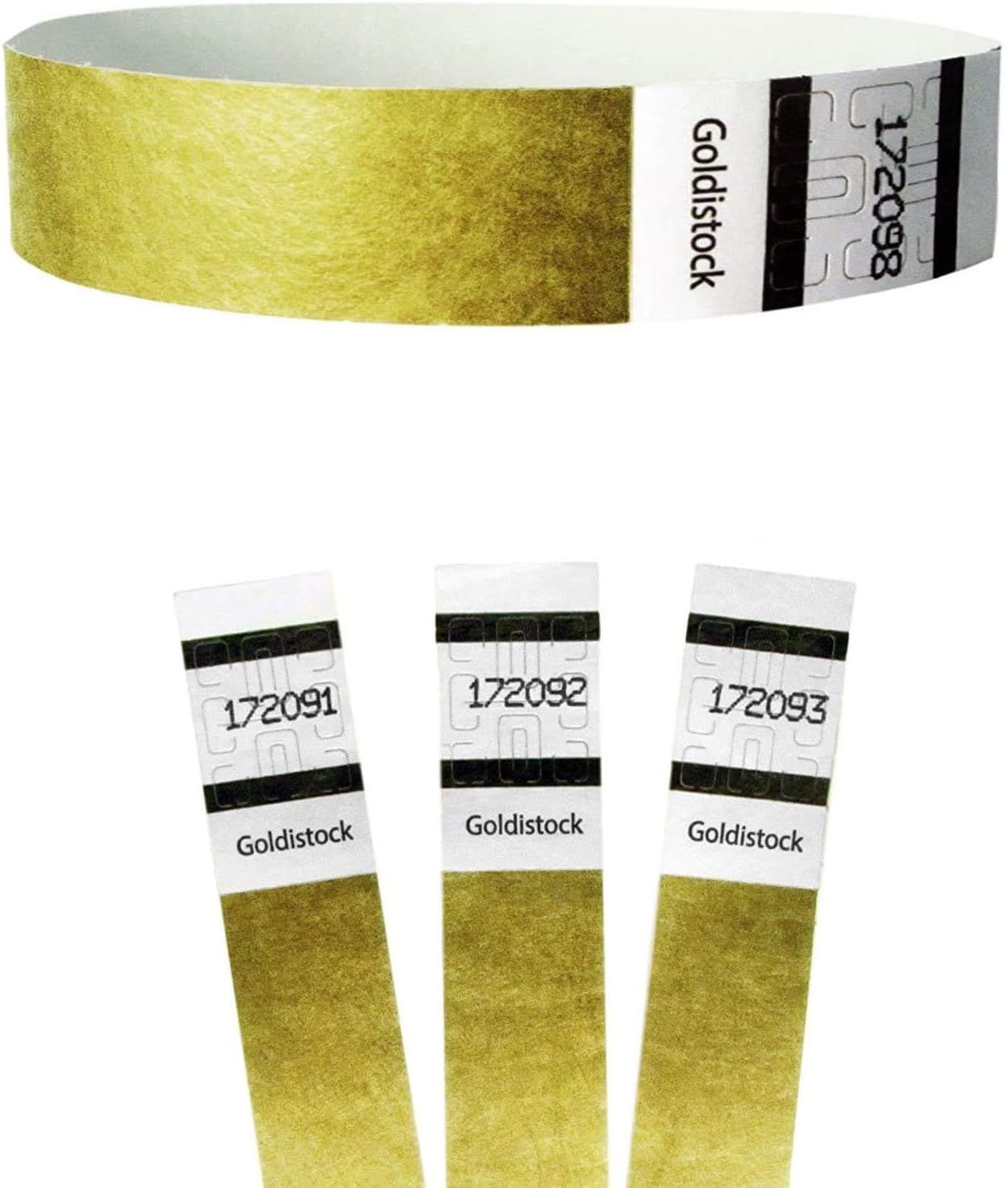 Heavier Tyvek Wristbands 7.5 Mil - Goldistock Original Series Metallic Gold 100 Count - ¾” Arm Bands - Paper-Like Party Armbands - Heavier Tyvek Wrist Bands = Superior Events