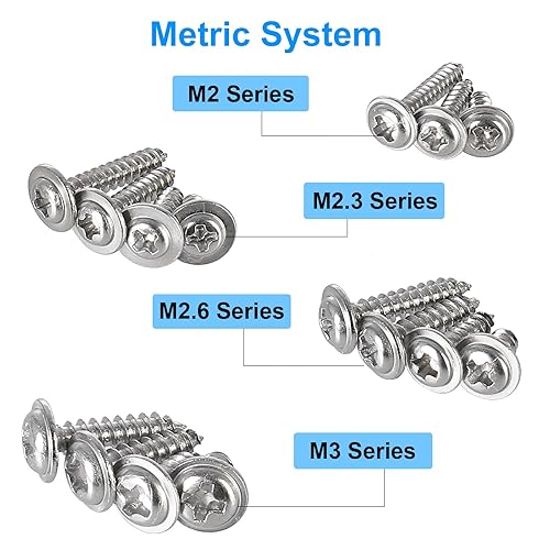 Miniatura 4 de 700 piezas de cabeza pequeña Phillips con arandela tornillos autorroscantes, acero inoxidable 304, pequeñomini M2 M2.3 M2.6 M3 tornillos de madera,