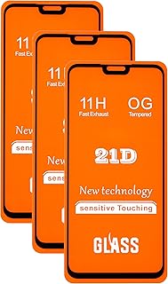 شاشة حماية زجاج عالية الجودة لموبايل هونر 8x من هواوي، مجموعة من 3 قطع - أسود شفاف