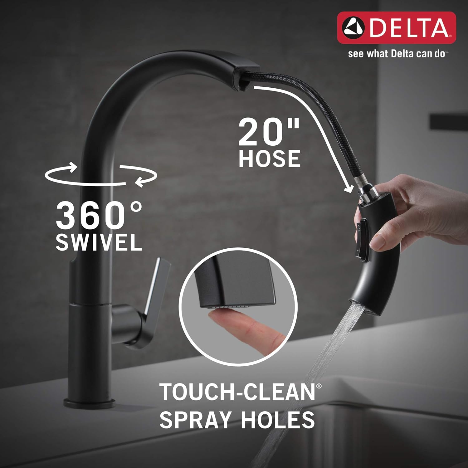 Delta Keele Matte Black Kitchen Faucet with Pull Down Sprayer, Modern Single Hole Kitchen Sink Faucet, Single Handle, Matte Black 19824LF-BL - Image 6