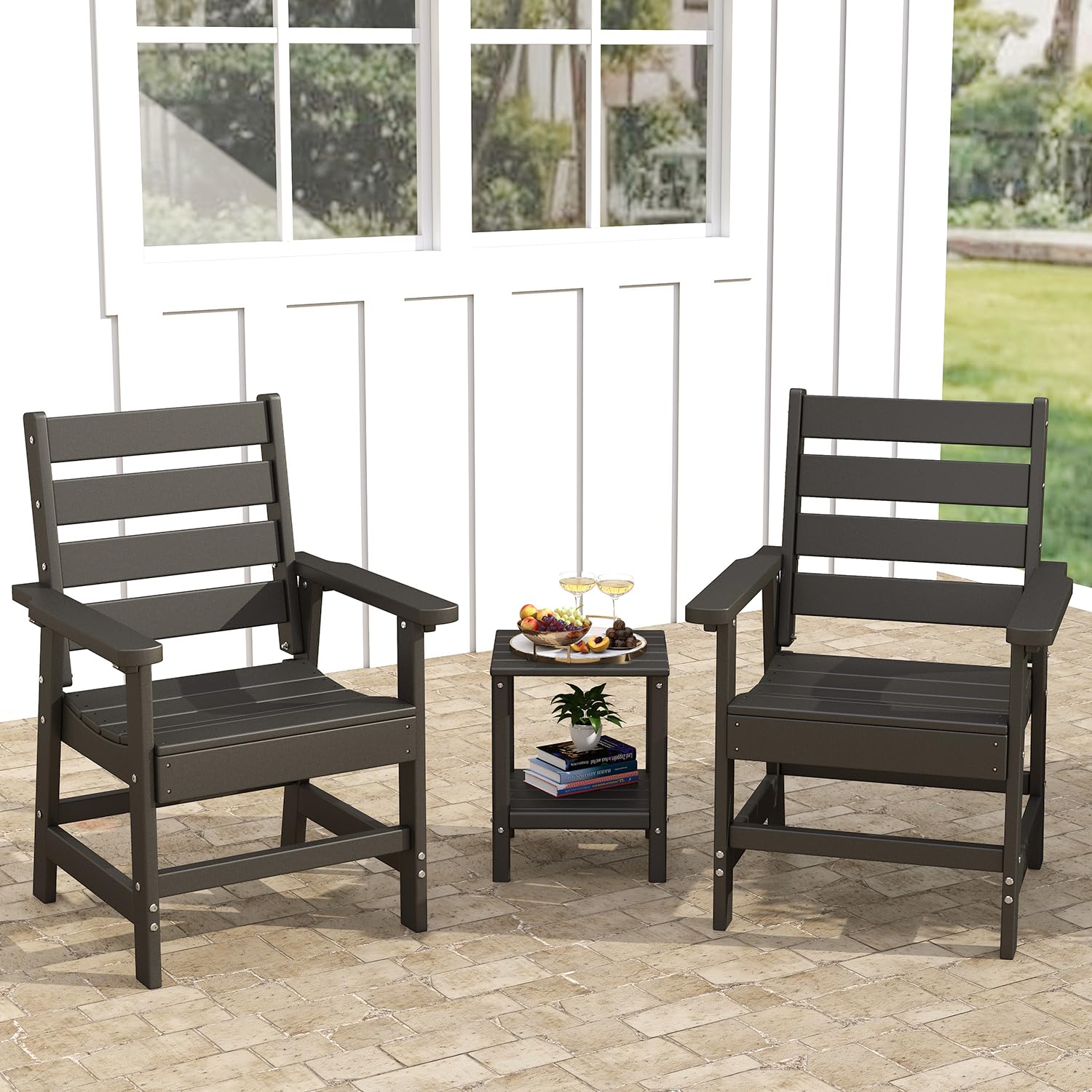 GREENVINES 3 Pieces Patio Furniture Set | Outdoor Bistro Sets for 2 | HDPE Plastic | Chairs and Side Table | for Conversation | All Weather | Balcony