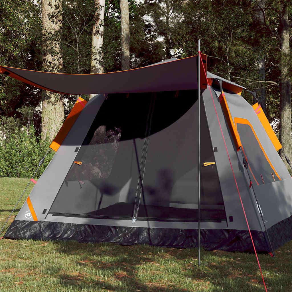 Tenda da campeggio a cupola per persone grigio e arancione con sistema di sgancio rapido, tenda impermeabile per esterni con aste, leggera, antivento, compatta per escursioni, trekking