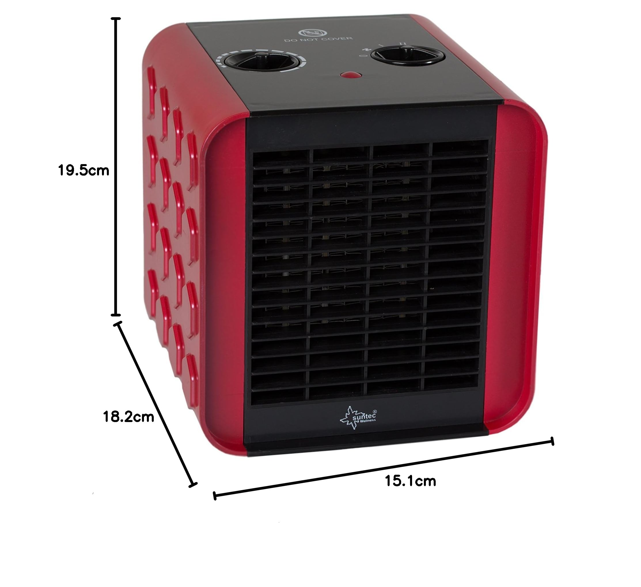 SUNTEC PTC termowentylator – cichy grzejnik elektryczny, 1500 W, ogrzewanie elektryczne, 3 stopnie ogrzewania, czerwony/czarny, elektryczny grzejnik do sypialni, salonu