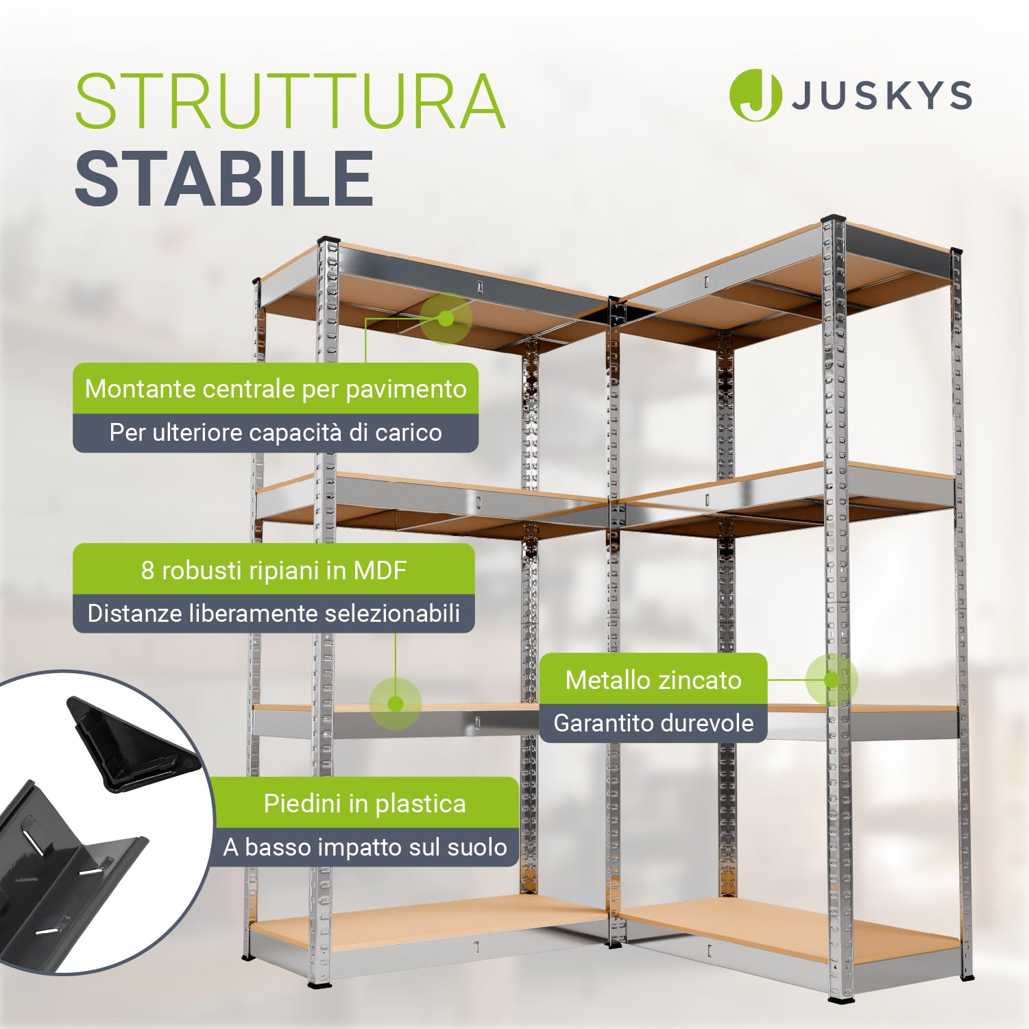 Juskys Set 2 scaffali Easy 160x80x40cm (AxLxP) | 640kg di portata | 8 ripiani | Scaffali in metallo per carichi pesanti Scaffali per cantine Scaffali a innesto Scaffali in metallo