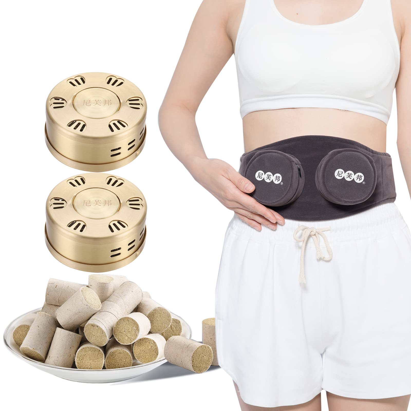 AXT Moxibustion Box Kit Portable Moxa Box Tools Smokeless, Moxibustion Belt Moxa Cone 54pcs, Neck Back Knee Pain Relief (Copper Box（2 Boxes）)