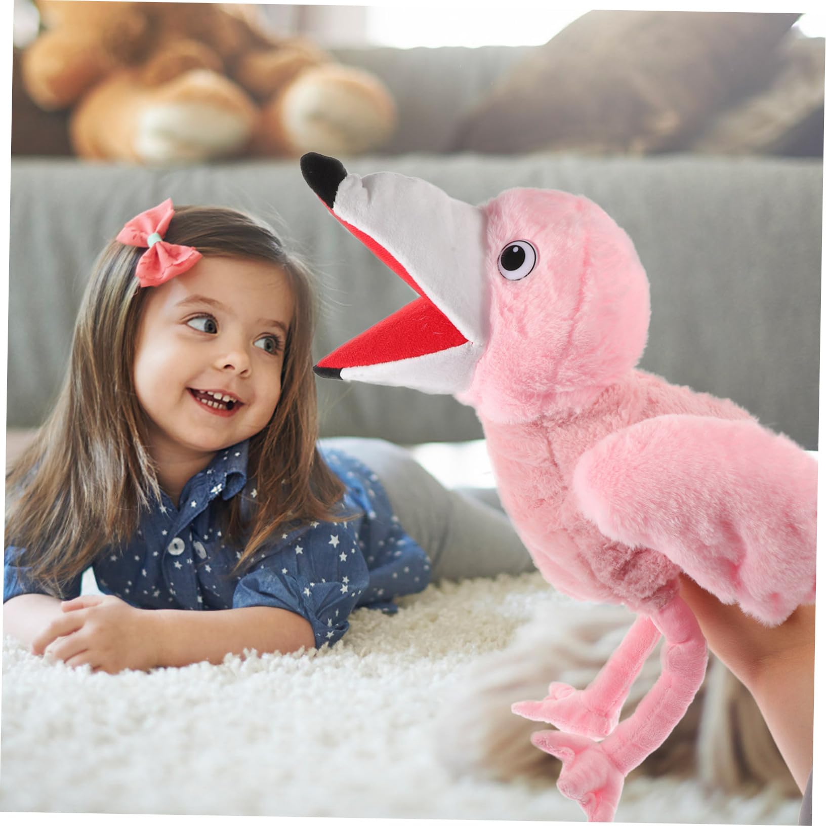 GALPADA Marionetta Mano in Peluche Flamingo Morbida e Lavabile Burattino per Racconti e Gioco Interattivo Giocattolo Educativo