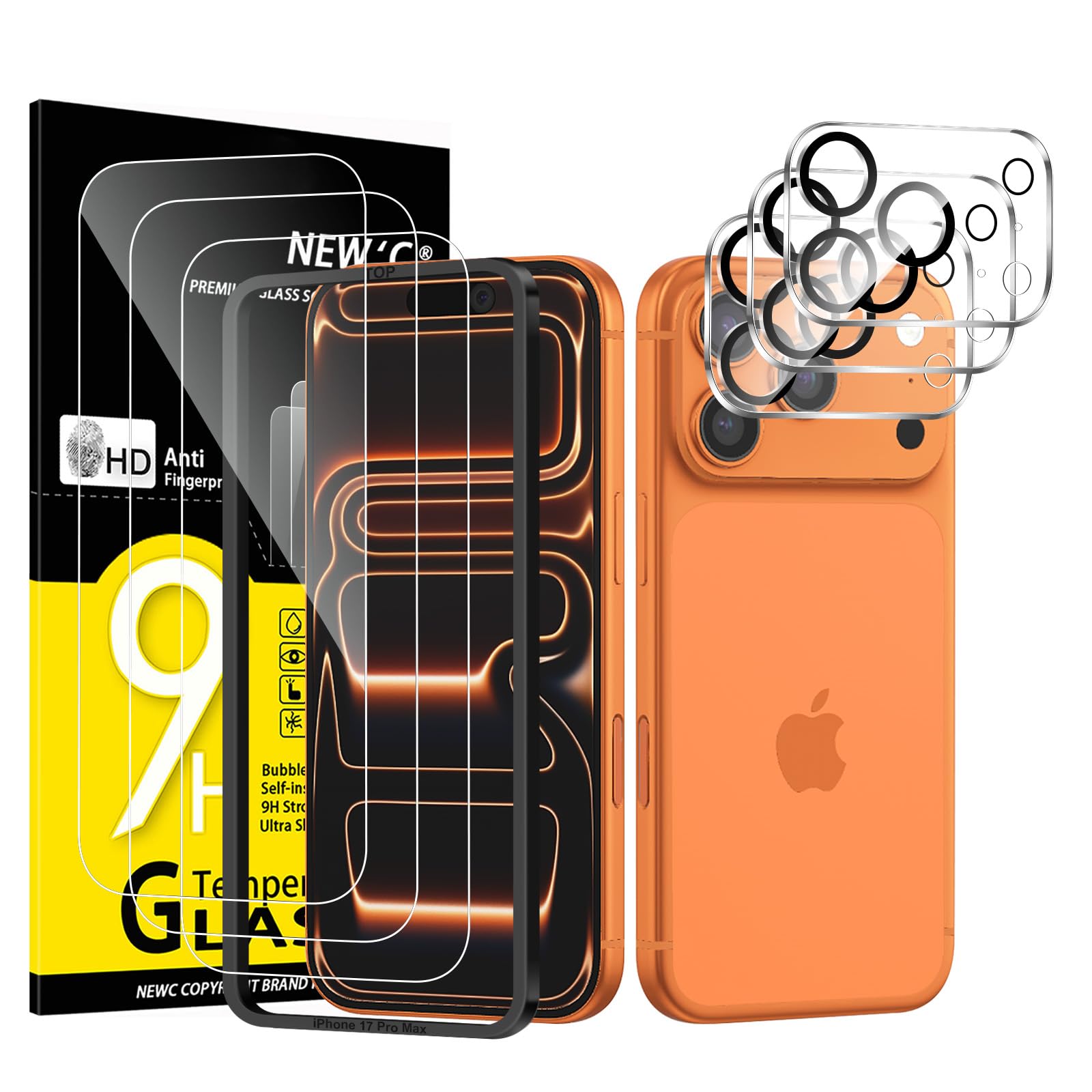 NEW'C for iPhone 17 Pro Max Screen Protector + Camera Lens Protector + Tool
