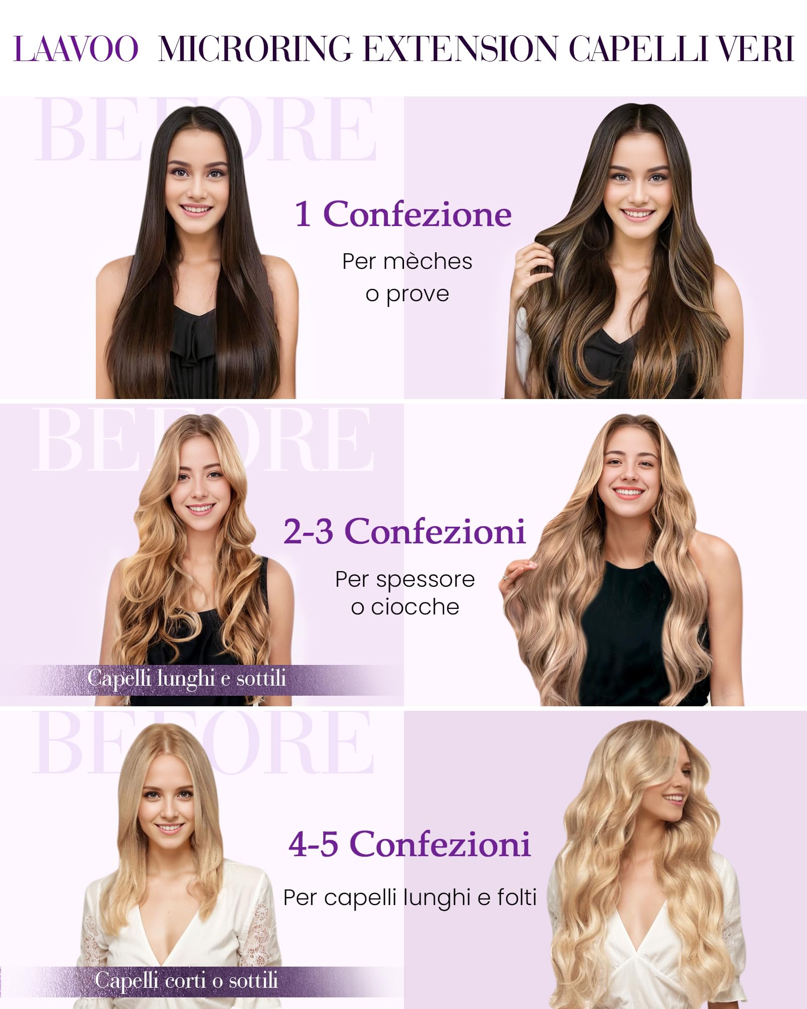 LaaVoo Extension Capelli Veri Microring, Nero Jet, 35cm 50g 50 ciocche, Capelli Remy Lisci, Leggeri e Invisibili, per Uso Quotidiano, Colore 1