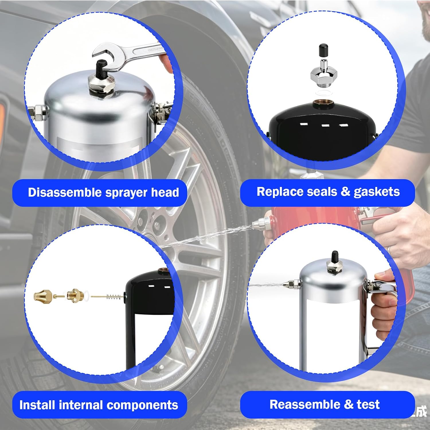Sprayer Repair Kit for Sure Shot Model A Sprayers, Complete Replacement Parts Kit with Seals Gaskets and Internal Components Fits1000, 1100, 2000, 2600, 6100, 6200, 6600