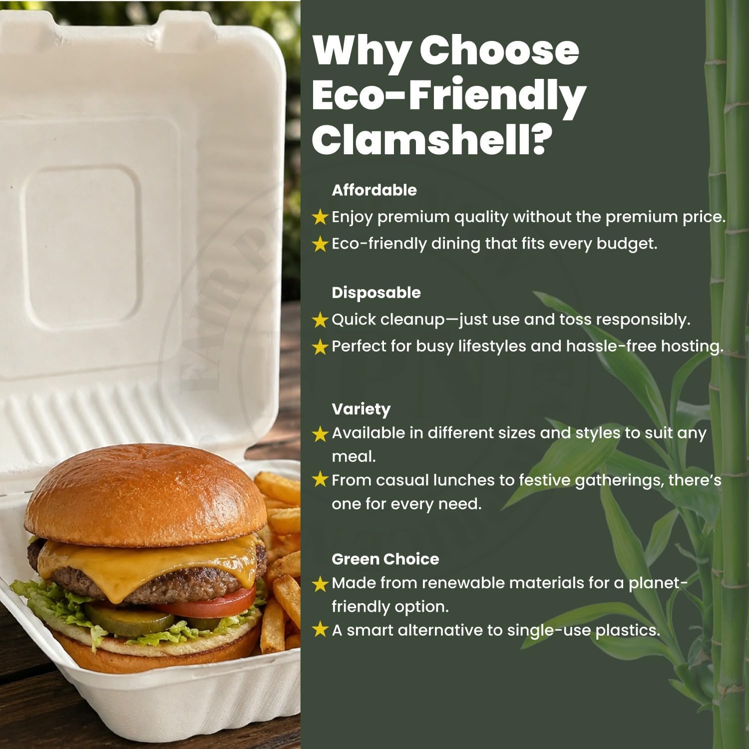 Compostable To Go Boxes 8X8-150 pcs Clamshell To Go Containers Biodegradable, Disposable Lunch Takeout Boxes for Restaurants, Catering, Meals, Microwave-Safe