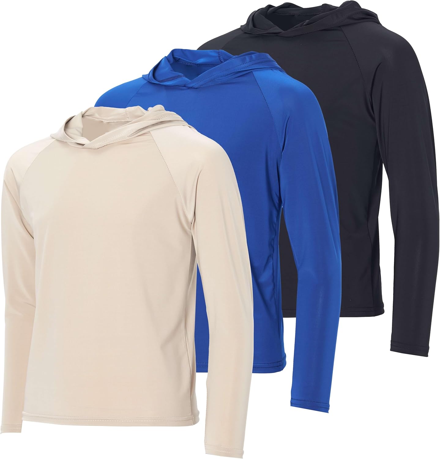 Real Essentials 3 Pack: Boys' Rashguard Long Sleeve Hoodie UV Sun Protection Fishing Swim Shirt for Youth Kids Teens