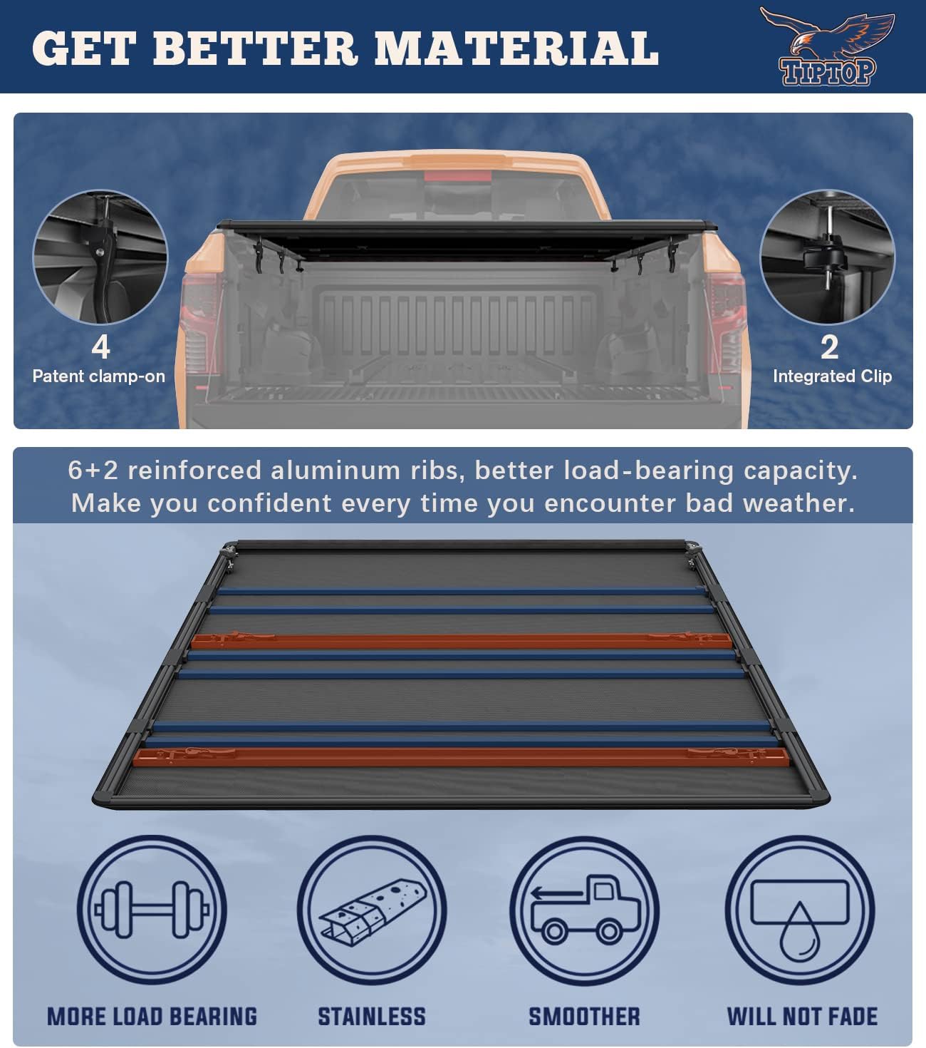 TIPTOP Soft Quad-Fold Tonneau Cover Truck Bed for 2015-2024 Colorado/Canyon 6.2ft Bed (74") | TPX4 |