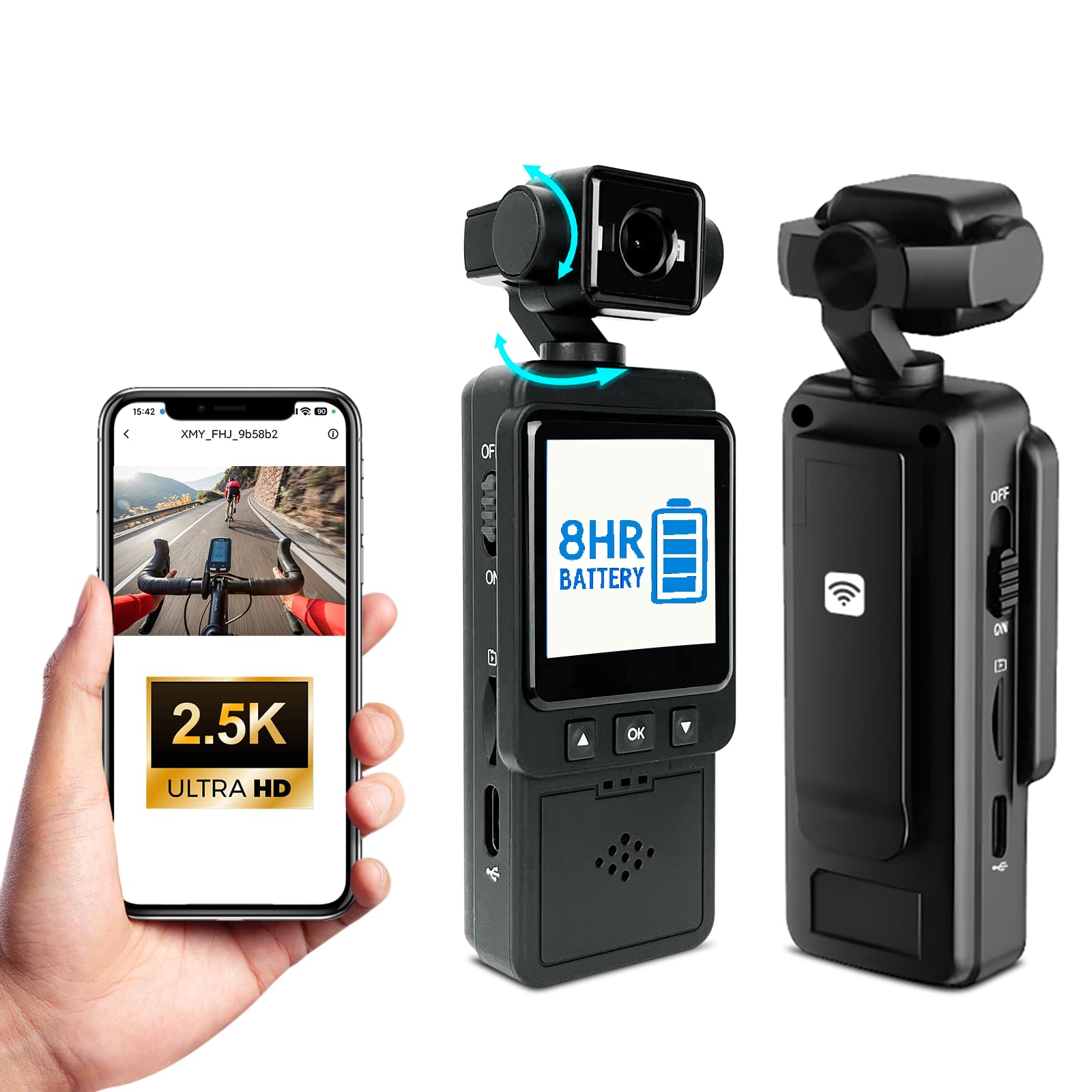 2.5K Body Cameras with Audio Video Recording, Portable Pocket Camera with WiFi, Night Vision, 8HR Battery, Mini Vlogging Camera for Travel, Sports, Records-image-11
